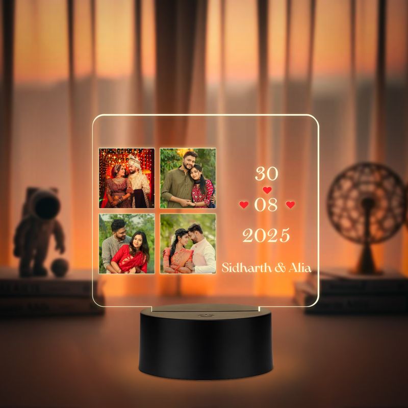 Personalized Couple Collage Photo Led Night Lamp with Warm White Light Anniversary Gift for Husband Wife Gift for Valentines Day, Birthday, Wedding